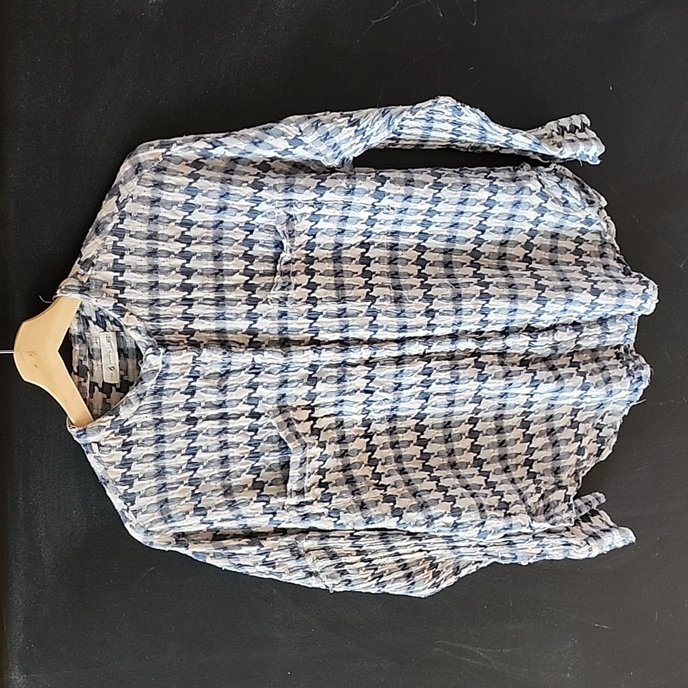 Lou and Grey Top Womens Small Houndstooth Cotton Gauze Textured Long Sleeve